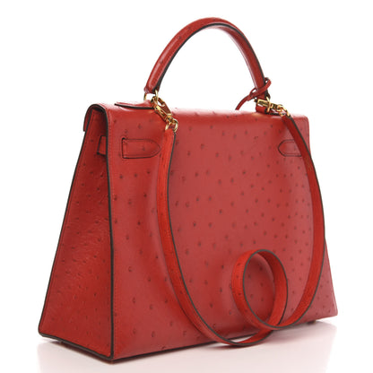 Hermes Ostrich Kelly Sellier 32 Rouge Vif 3 of 12
