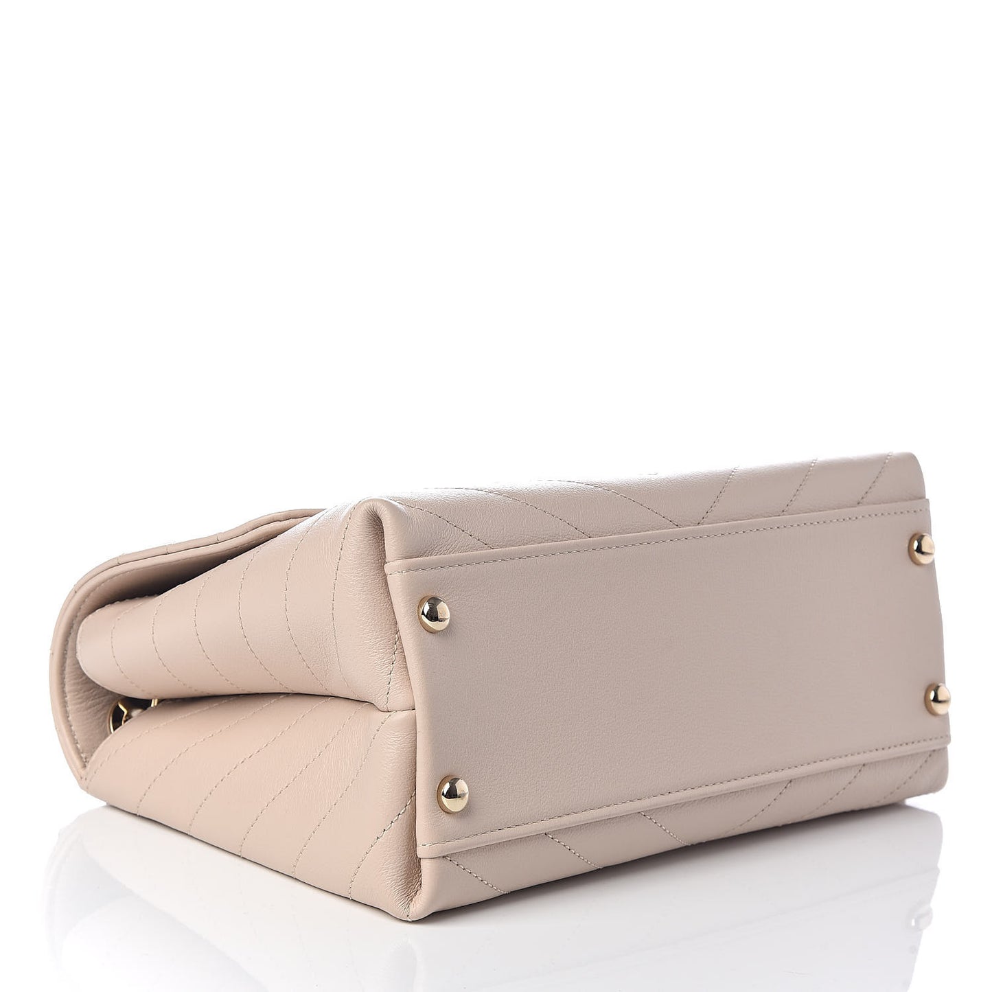 Grained Calfskin Small Chevron Chic Top Handle Flap Beige