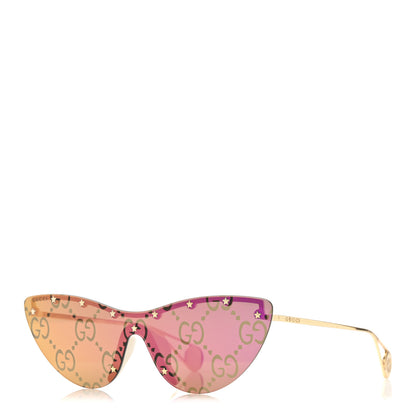 Gucci Metal Rimless Star Studded Monogram 90mm Cat Eye GG0666S Sunglasses Mirror Purple 1 of 8