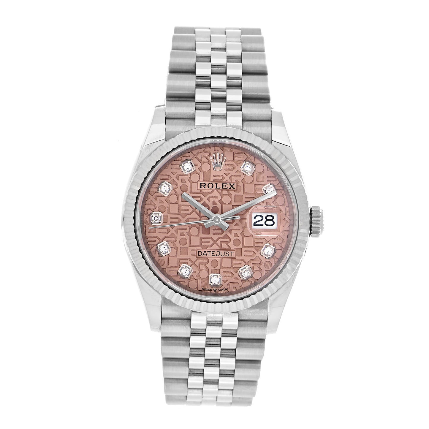Stainless Steel 18K White Gold Diamond 36mm Oyster Perpetual Datejust Watch Pink Jubilee 126234