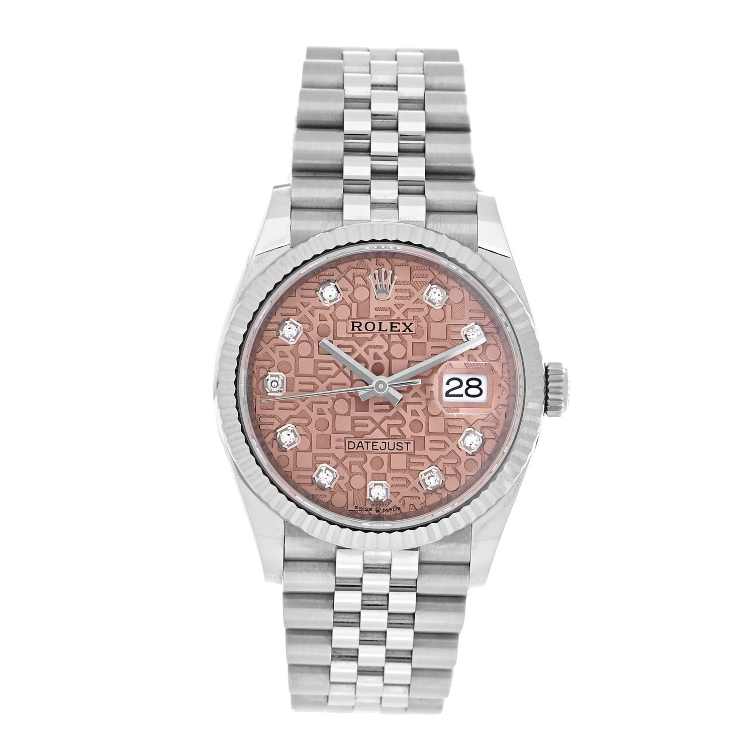 Rolex Stainless Steel 18K White Gold Diamond 36mm Oyster Perpetual Datejust Watch Pink Jubilee 126234 1 of 5