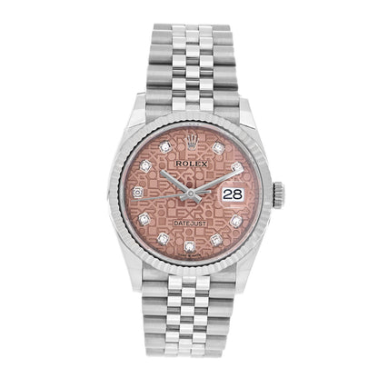 Rolex Stainless Steel 18K White Gold Diamond 36mm Oyster Perpetual Datejust Watch Pink Jubilee 126234 1 of 5