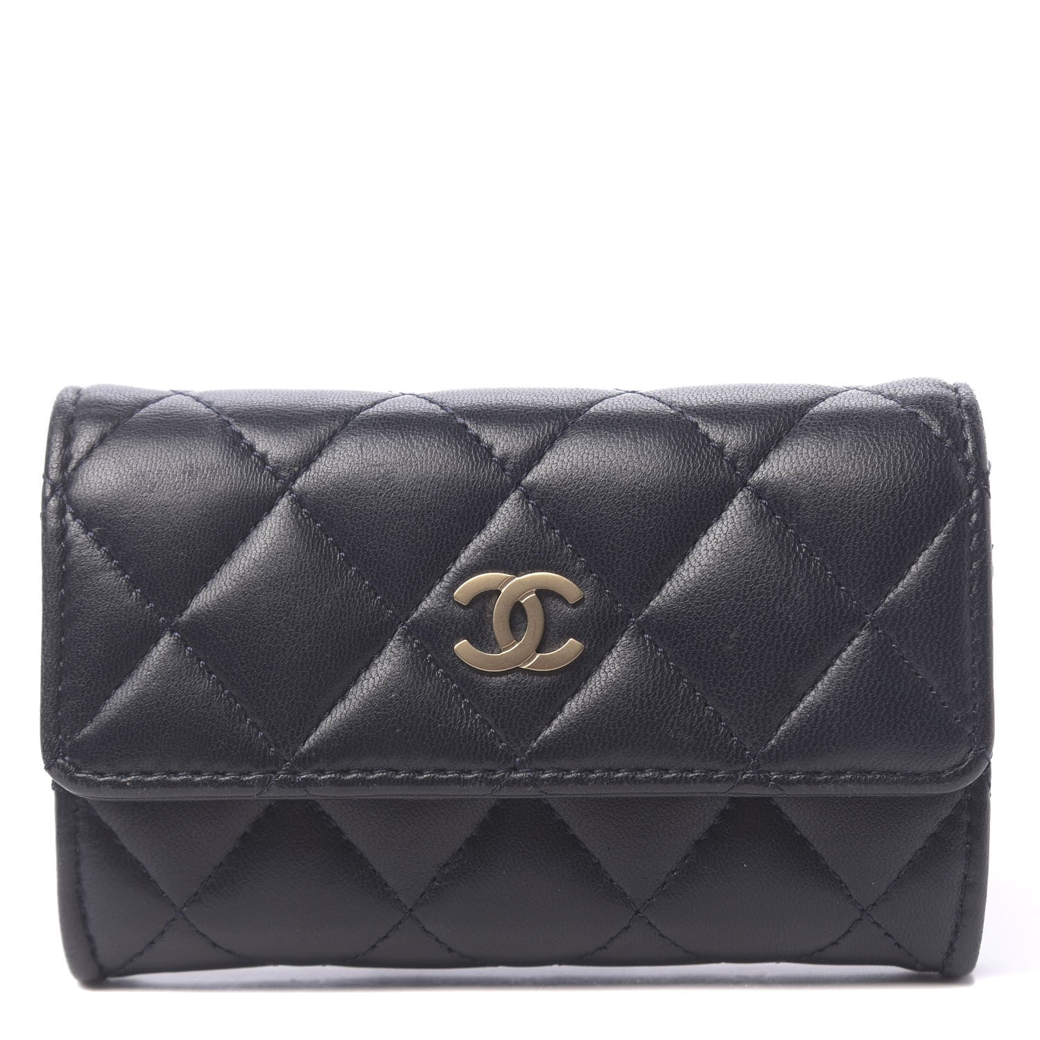 Chanel Lambskin Quilted Flap Card Holder Navy 1 of 10