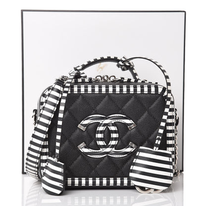 Chanel Caviar Quilted Striped Small CC Filigree Vanity Case Black White 8 of 8