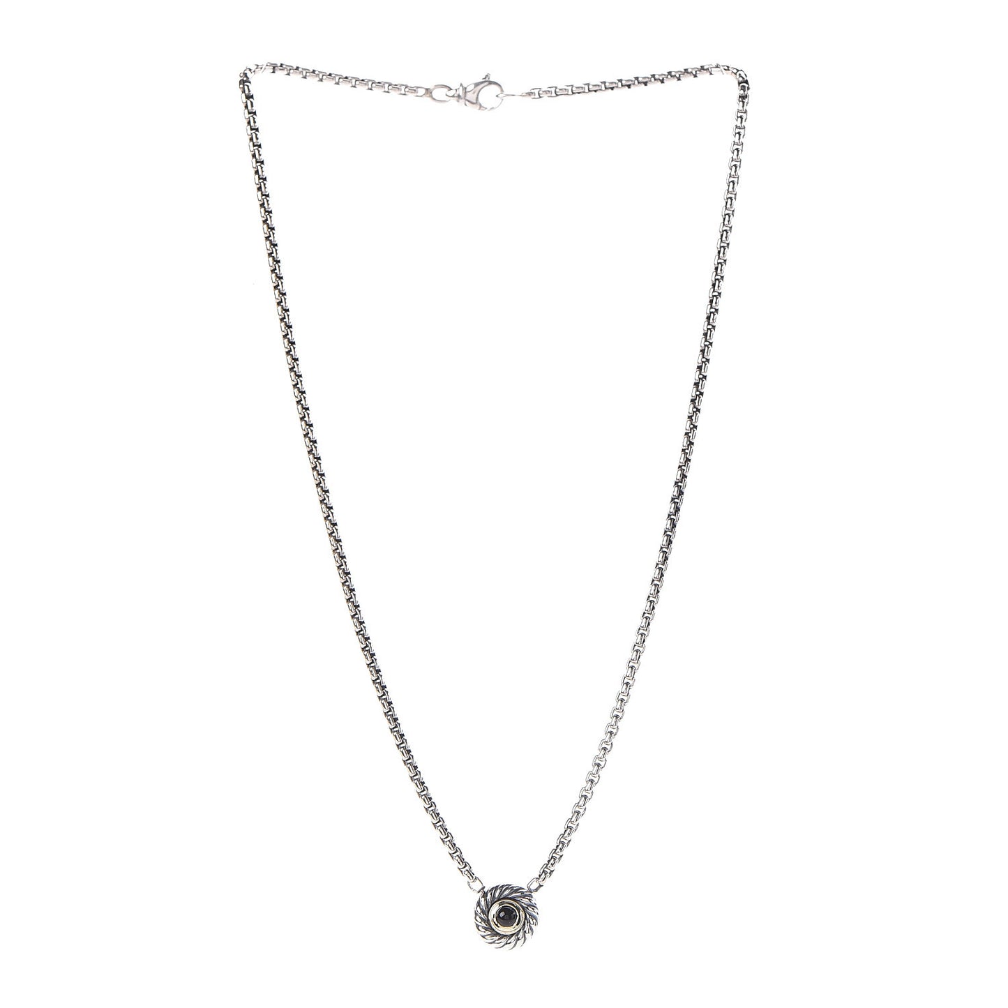 Sterling Silver 14K Yellow Gold Black Onyx 12mm Cookie Pendant Necklace