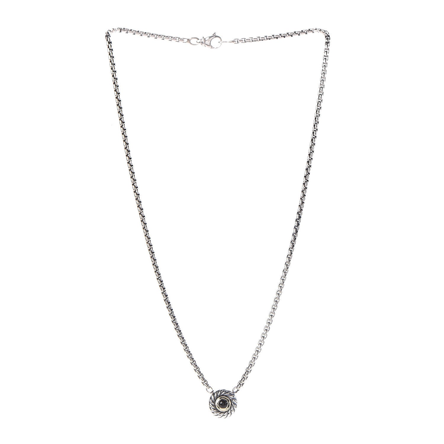 David Yurman Sterling Silver 14K Yellow Gold Black Onyx 12mm Cookie Pendant Necklace 3 of 5