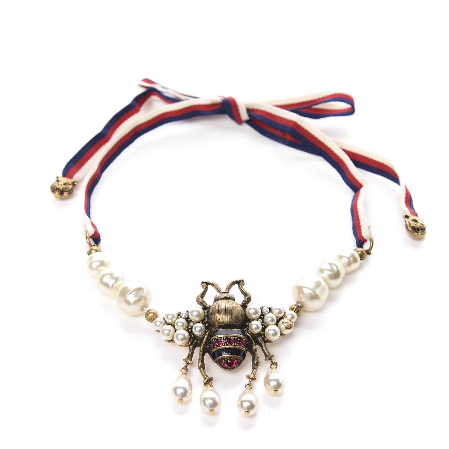 Gucci Crystal Pearl GG Sylvie Bee Necklace 1 of 3
