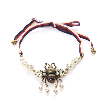 Gucci Crystal Pearl GG Sylvie Bee Necklace 1 of 3