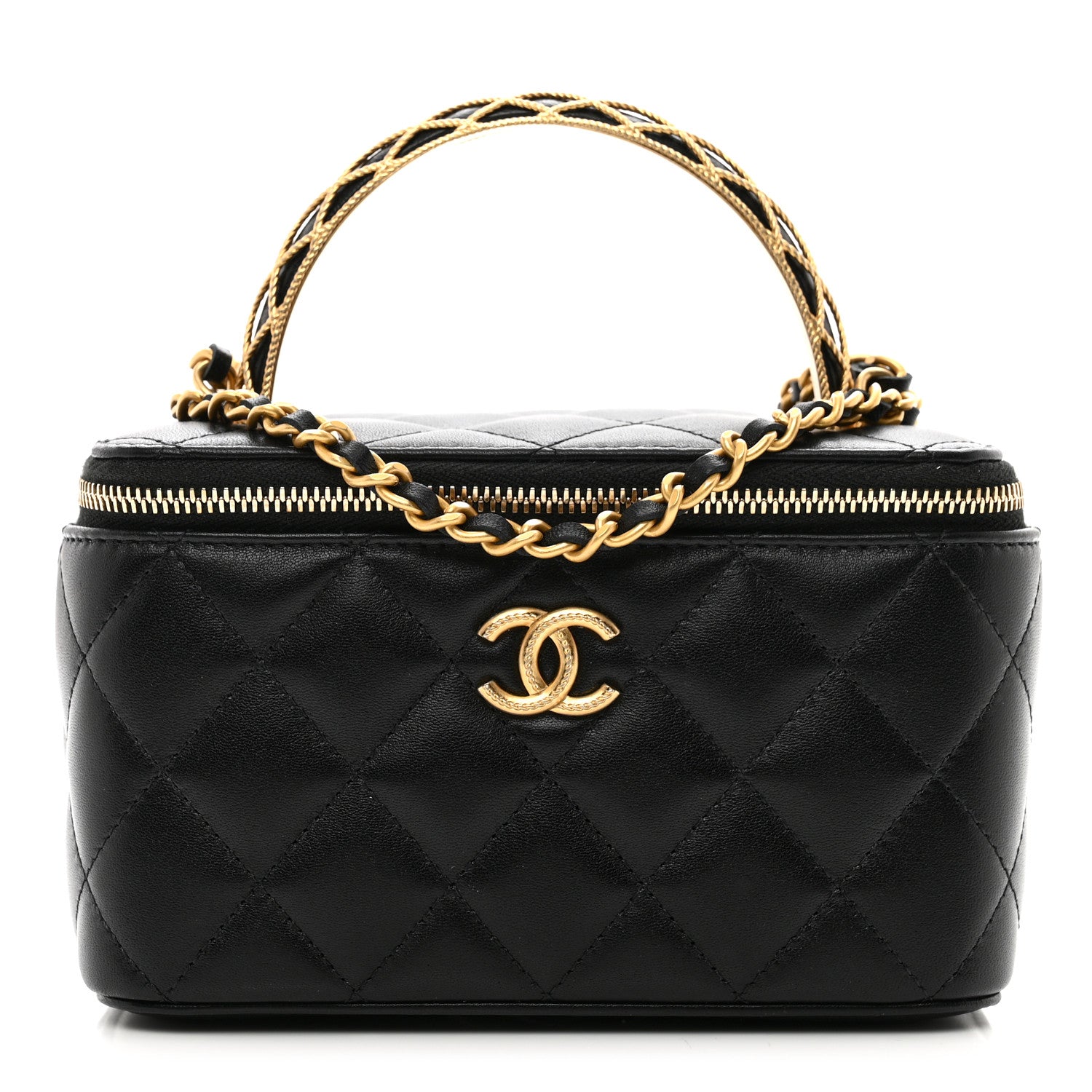 Chanel Lambskin Quilted Metal Twist Small Top Handle Vanity Case With Chain Black 1 of 11