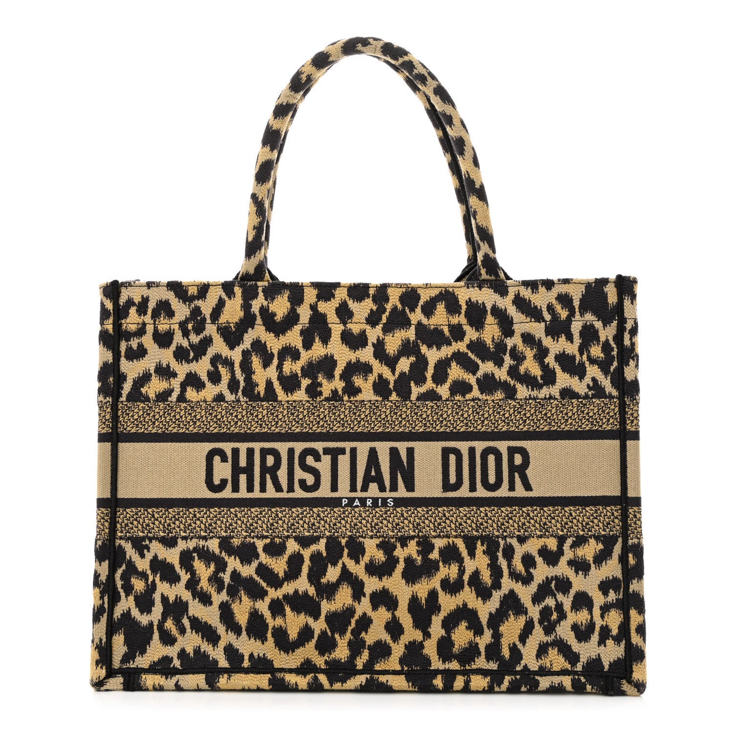 Canvas Mizza Embroidered Medium Leopard Book Tote Beige