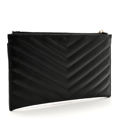 Saint Laurent Grain De Poudre Chevron Monogram Bill Pouch Black 3 of 7