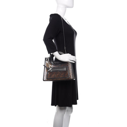 Fendi Mesh Vitello Century Cuoio FF 1974 Small Runaway Shopper Tote Marrone Black Ebano 2 of 9