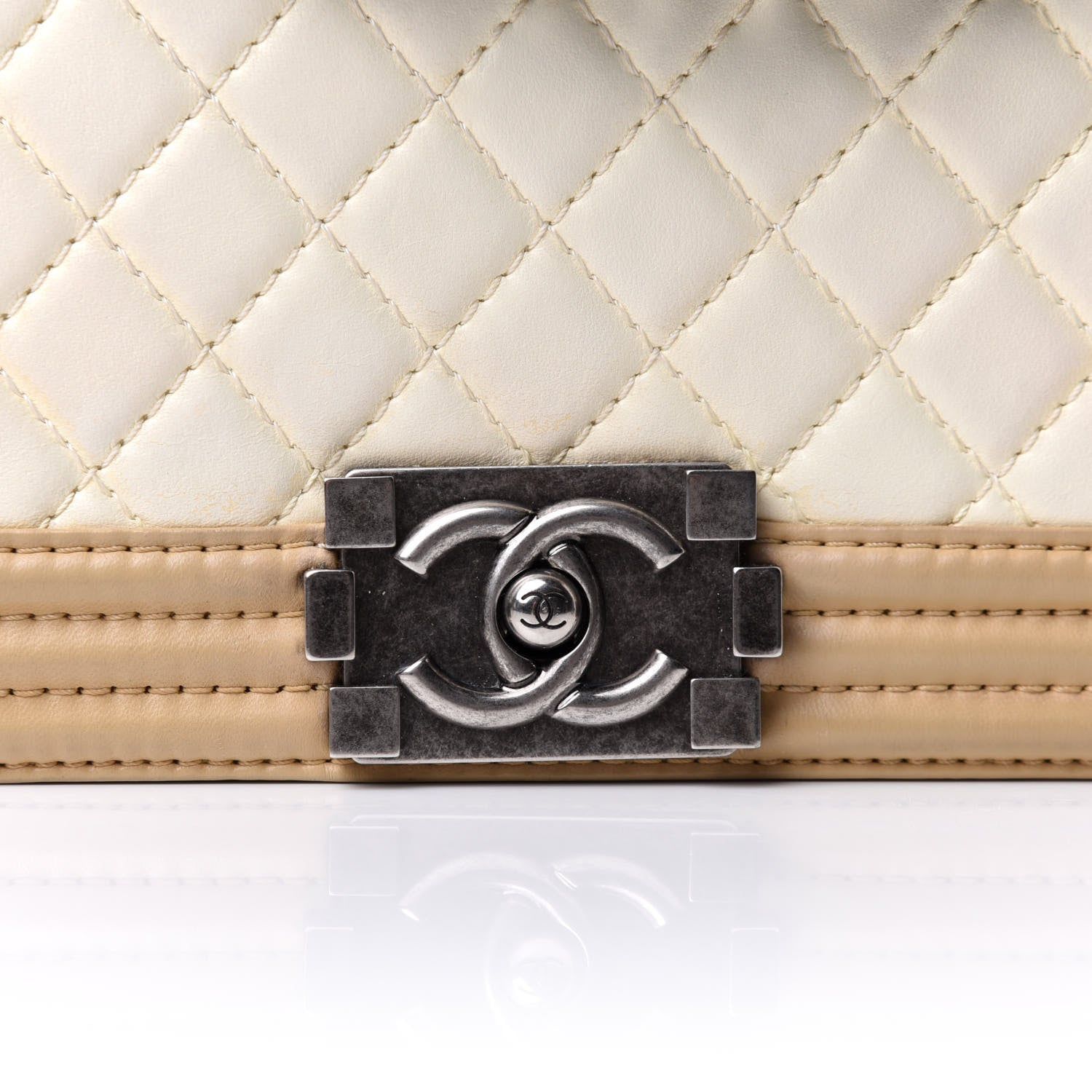 Chanel Lambskin Quilted Medium Boy Flap Ivory Havana Beige 7 of 9