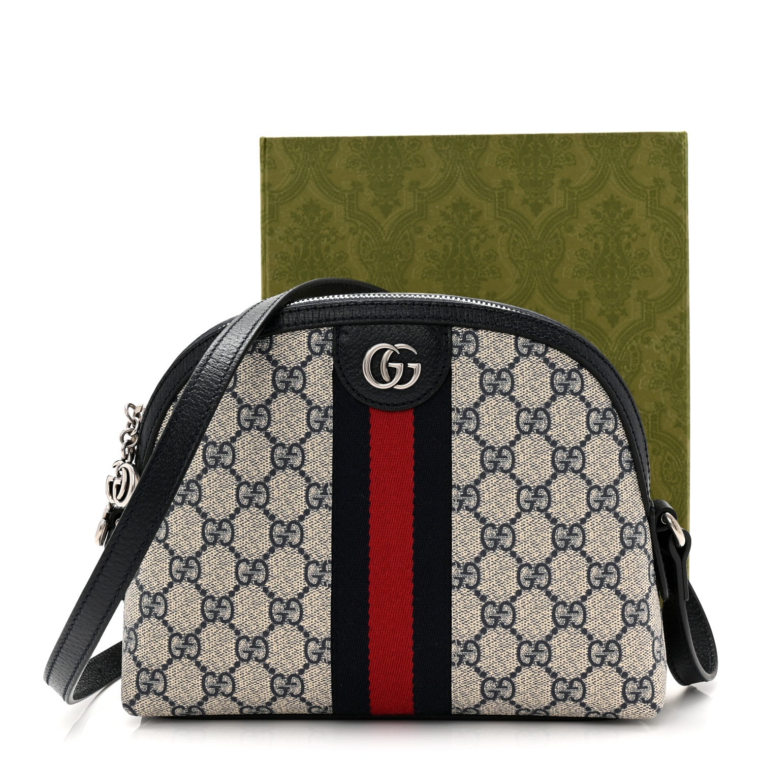 Gucci GG Supreme Monogram Textured Dollar Calfskin Web Small Ophidia Dome Shoulder Bag Beige Blue 11 of 11