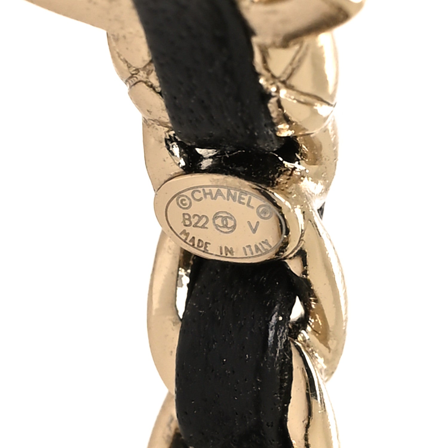 Chanel Metal Lambskin Quilted CC Turnlock Chain Hoop Earrings Gold Black 4 of 4