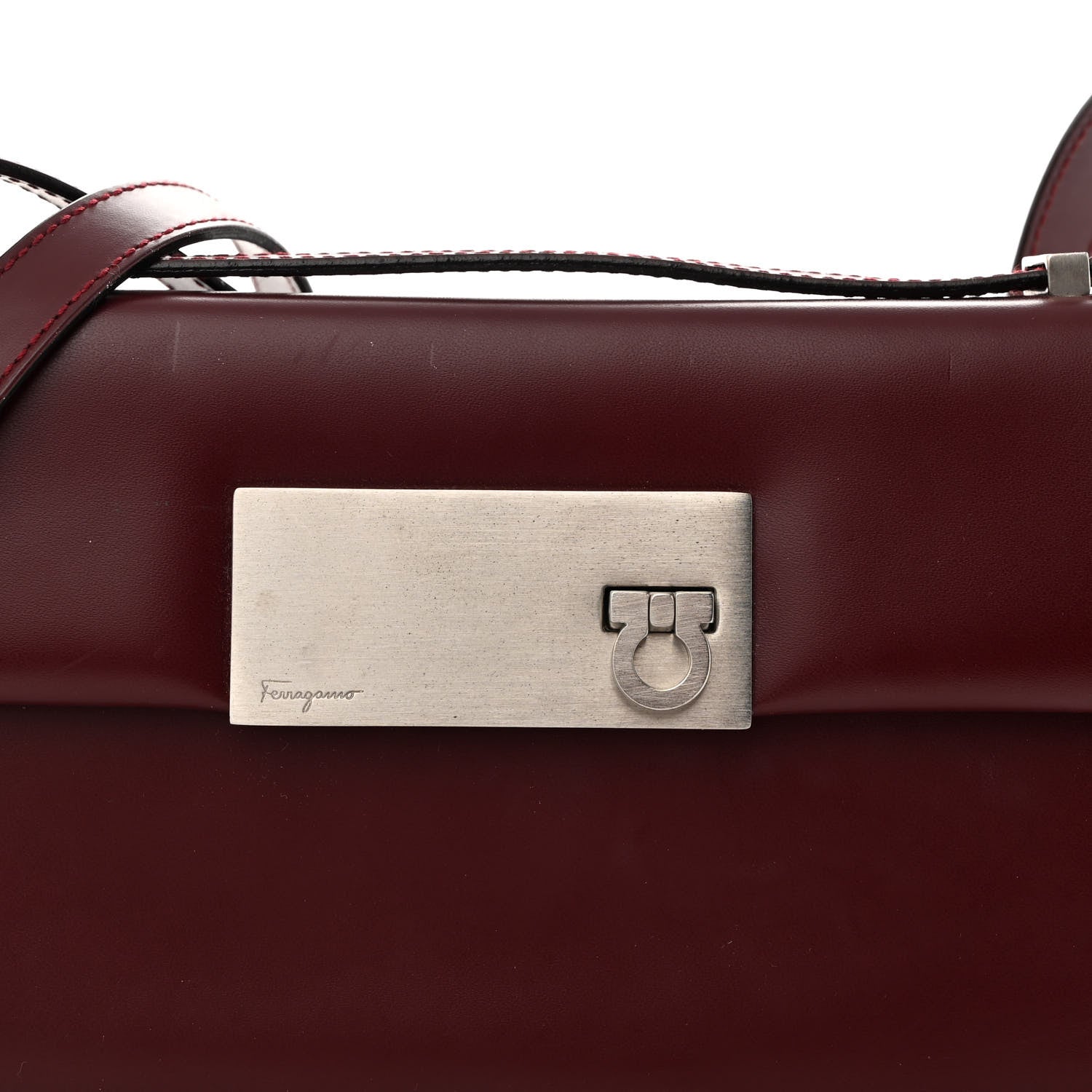 Salvatore Ferragamo Calfskin Gancio Shoulder Bag Burgundy 7 of 11