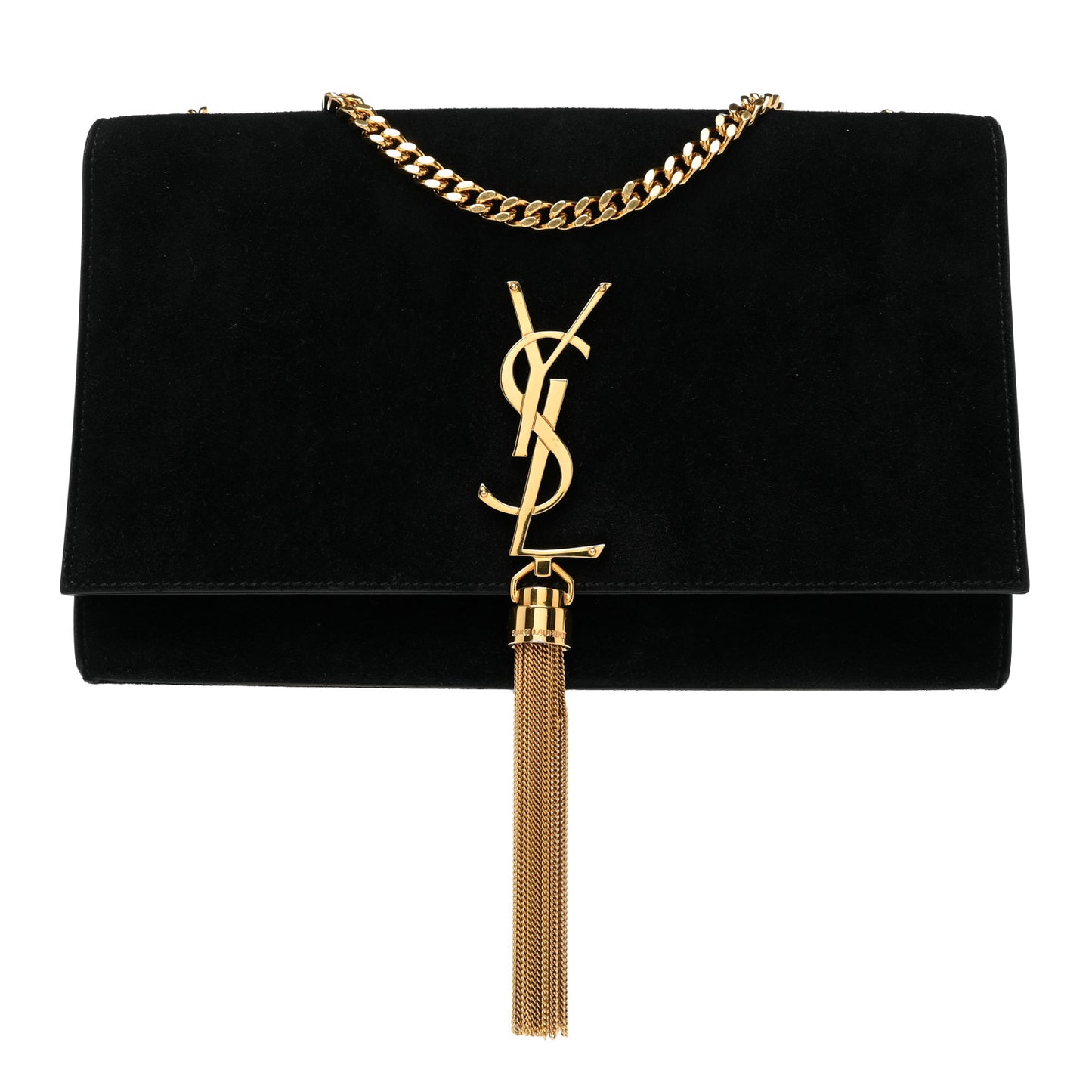 Suede Medium Classic Monogram Kate Tassel Satchel Black