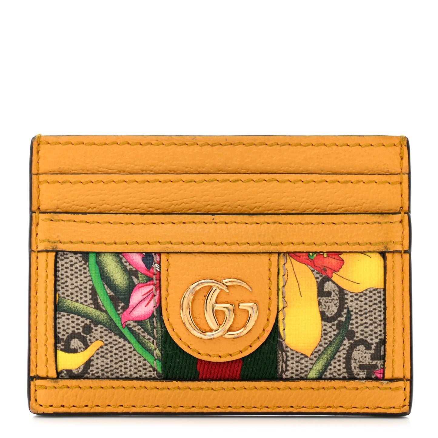 GG Supreme Monogram Flora Web Ophidia Card Holder Beige Multicolor Crop