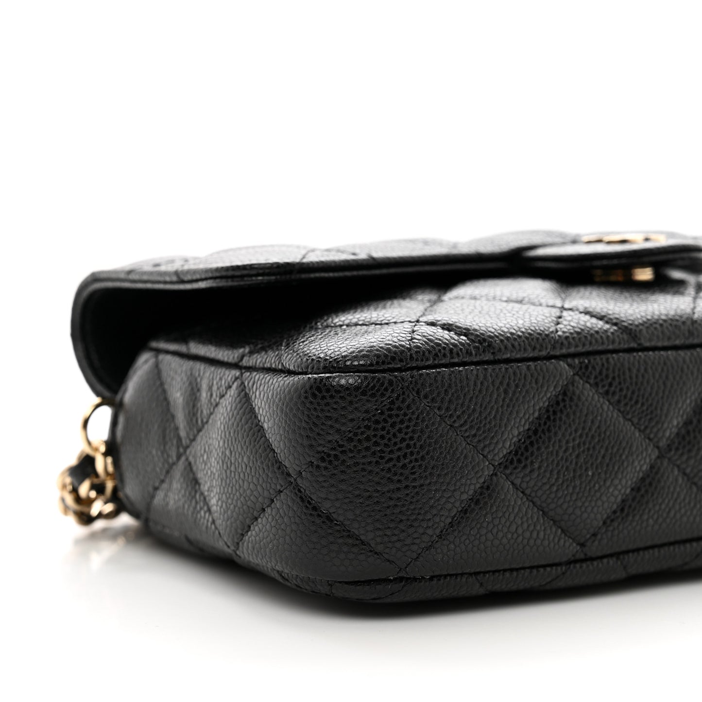 Caviar Quilted Flap Phone Holder With Chain Black