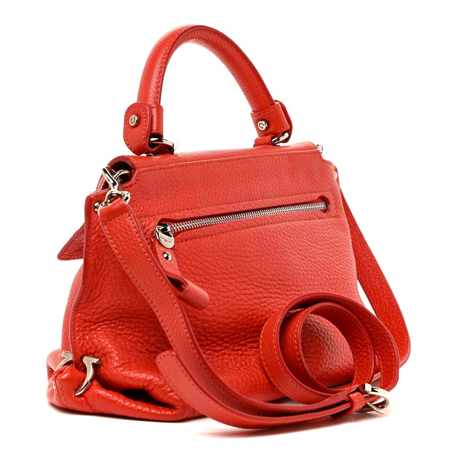 Salvatore Ferragamo Grained Calfskin Sofia Satchel Red 3 of 21