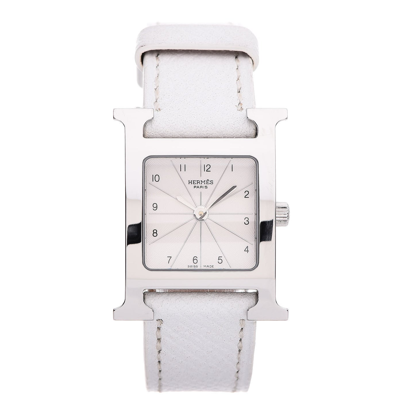 HERMES Stainless Steel Epsom 21mm Heure H Hour Quartz Watch Blanc