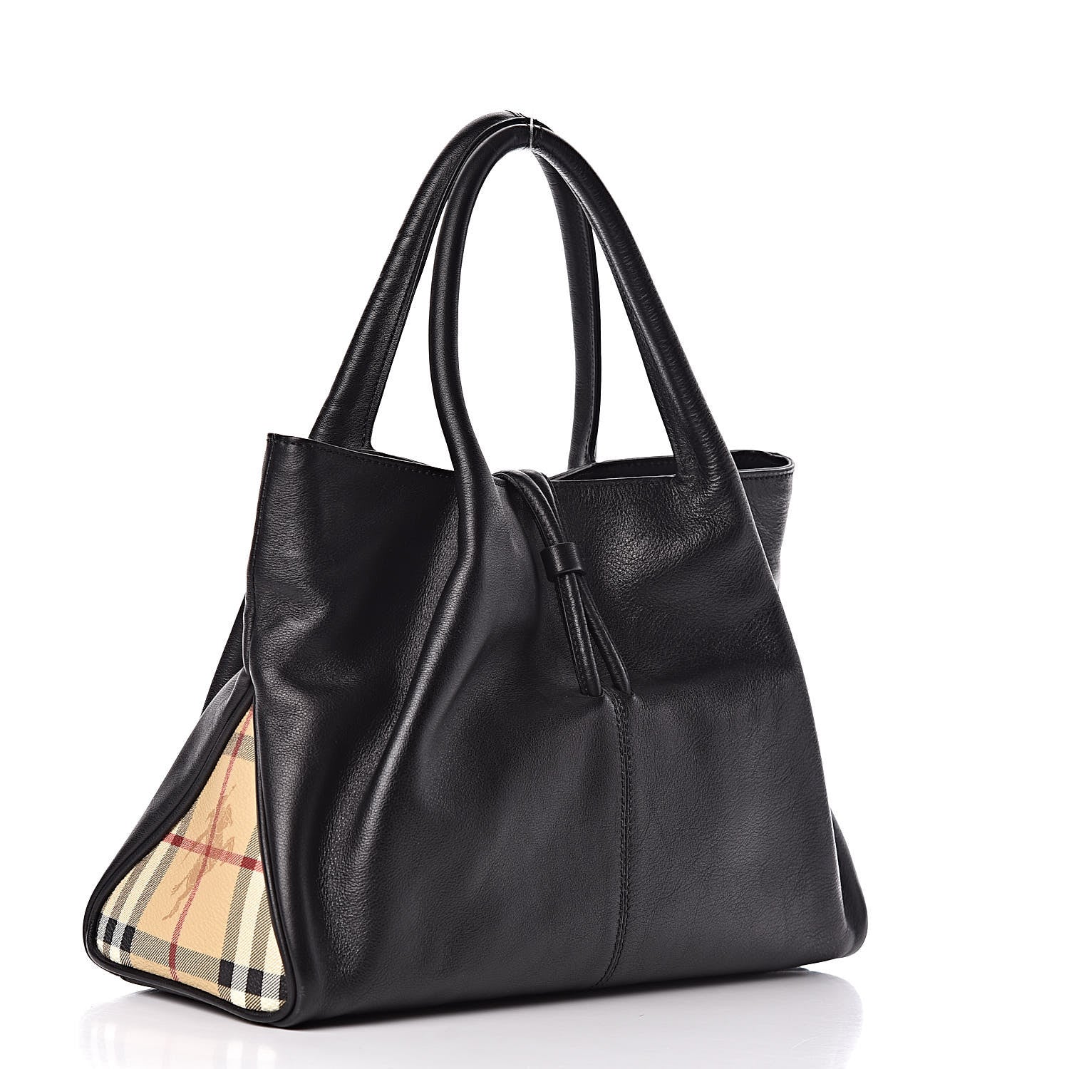 Burberry Smooth Calfskin Haymarket Check Horn Shoulder Bag Black 3 of 9