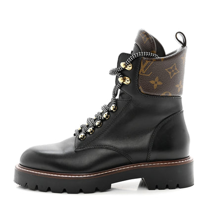 Louis Vuitton Calfskin Monogram Territory Flat Ranger Boots 37.5 Black 1 of 13
