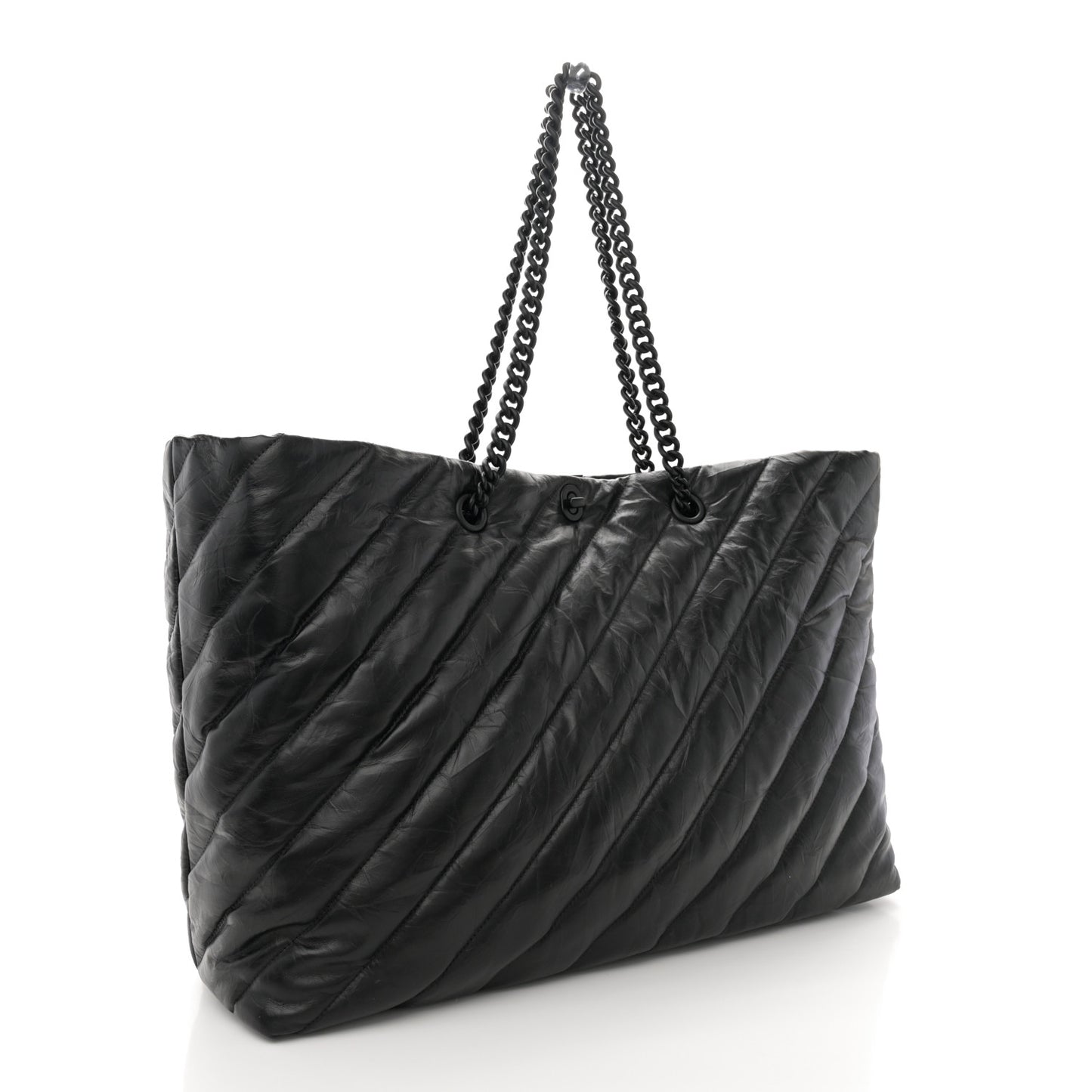 Crushed Calfskin Quilted Matte Black Hardware Large Crush Carry All Tote Bag Black