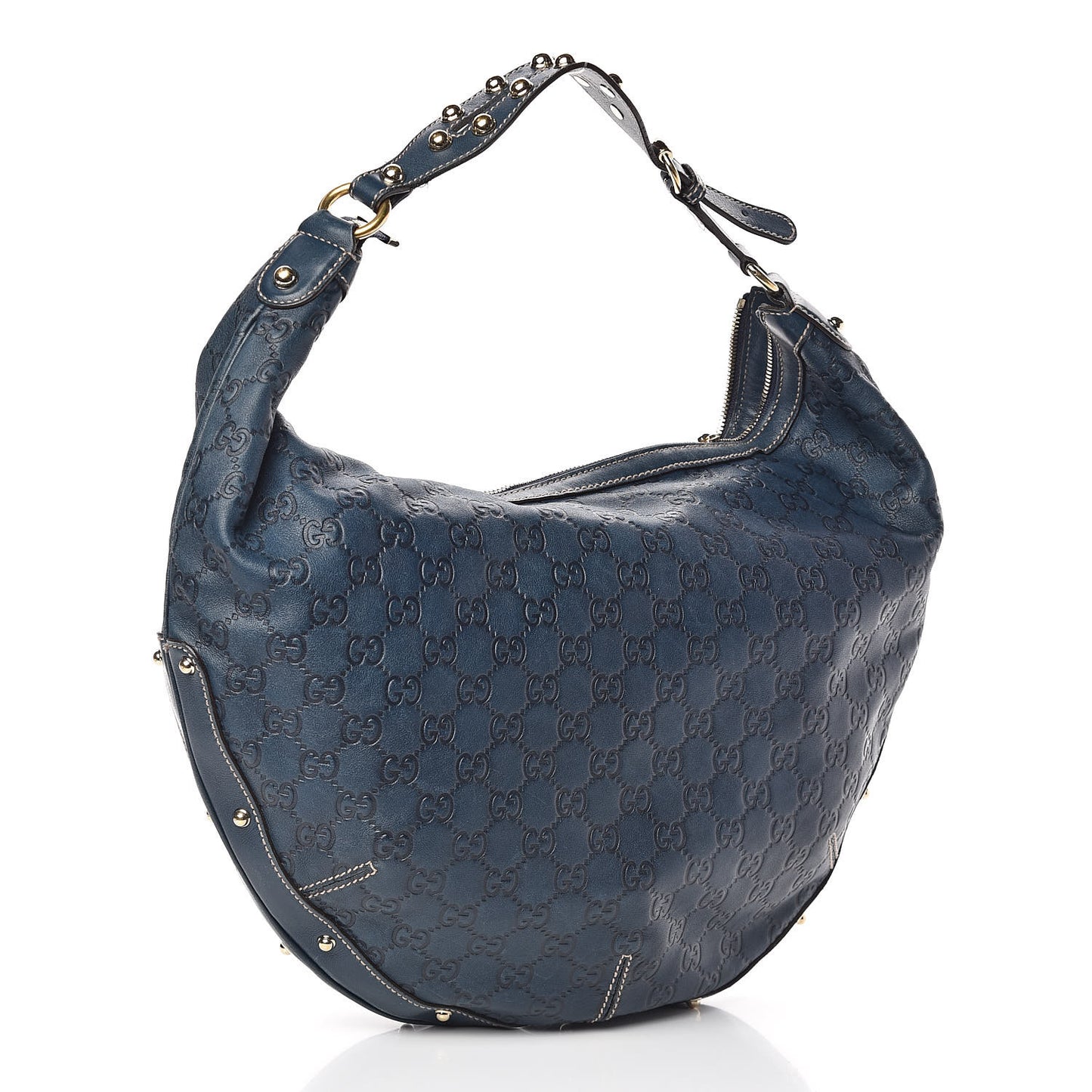 Guccissima Large Biba Studded Hobo Blue