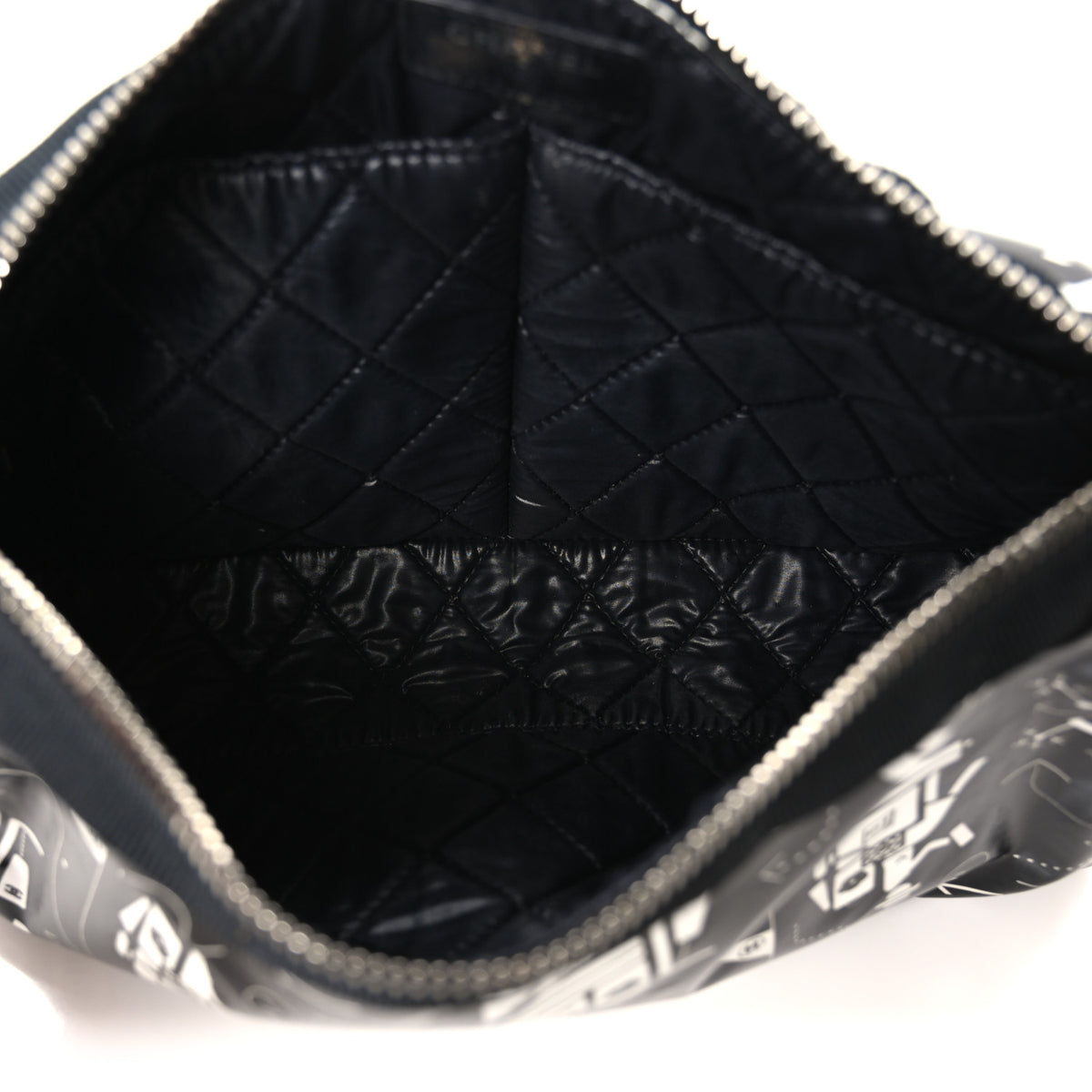 Coated Canvas Airline Cosmetic Pouch Black White
