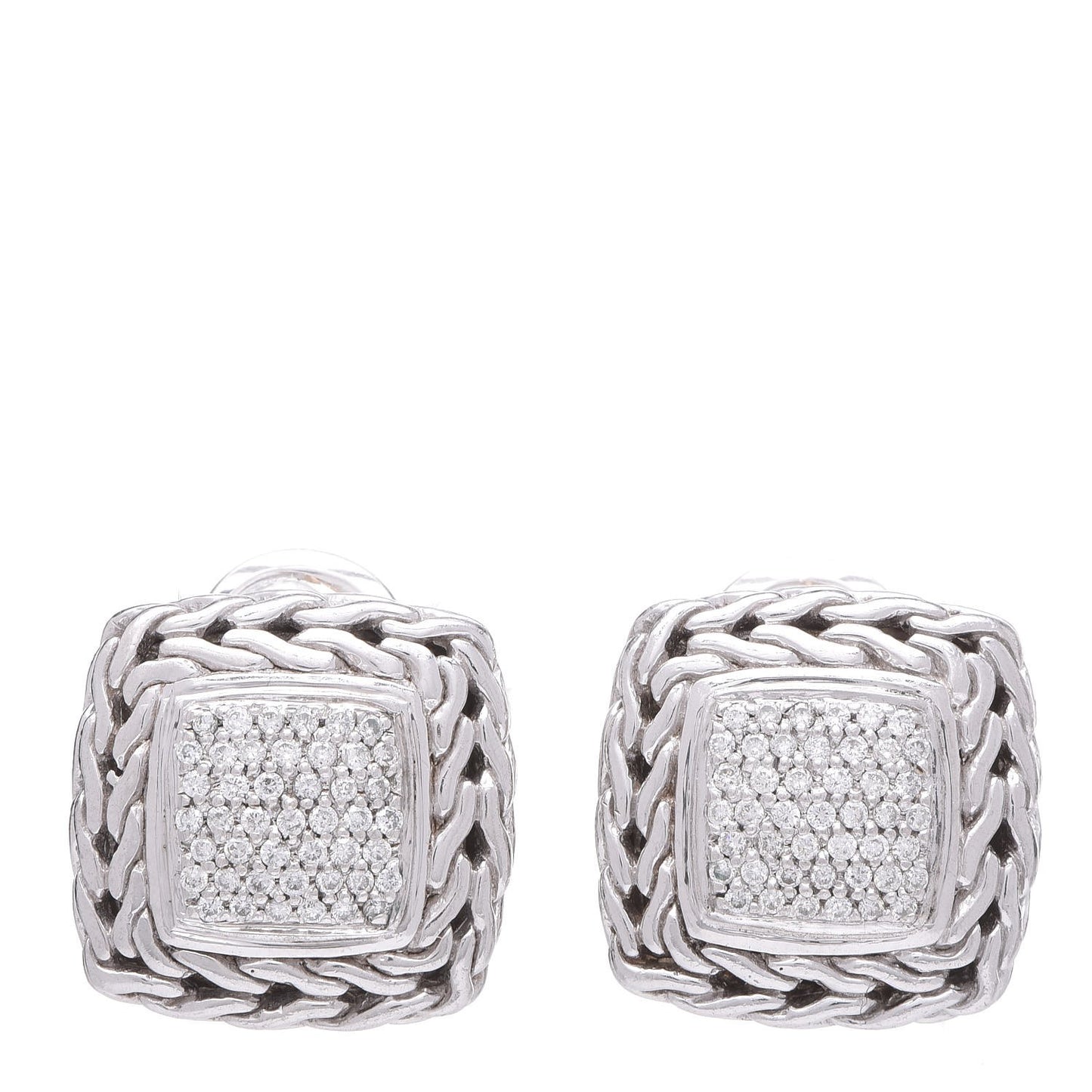 Sterling Silver 18K Yellow Gold Diamond Classic Chain Square Earrings