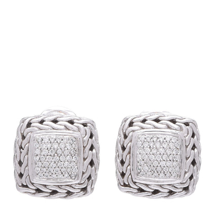 John Hardy Sterling Silver 18K Yellow Gold Diamond Classic Chain Square Earrings 1 of 4