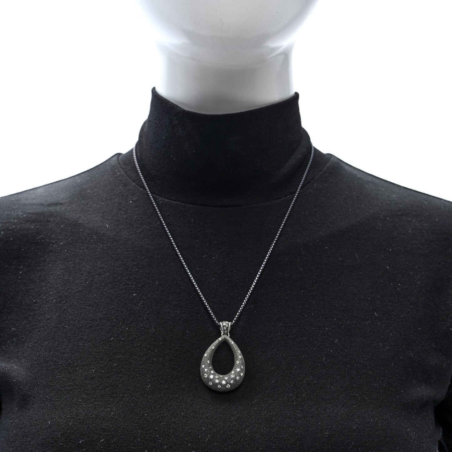 Darkened Sterling Silver Diamond Midnight Melange Teardrop Pendant Necklace