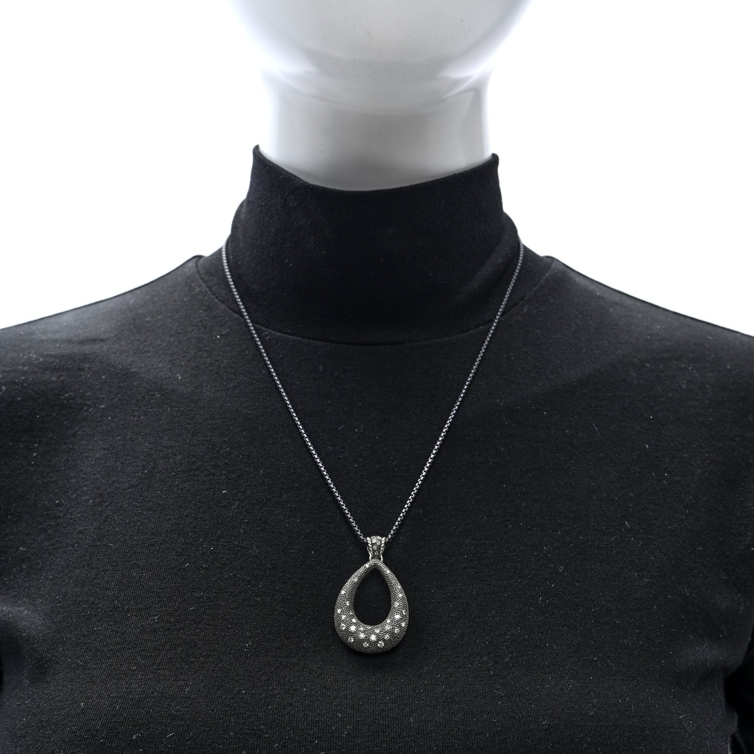 David Yurman Darkened Sterling Silver Diamond Midnight Melange Teardrop Pendant Necklace 2 of 5