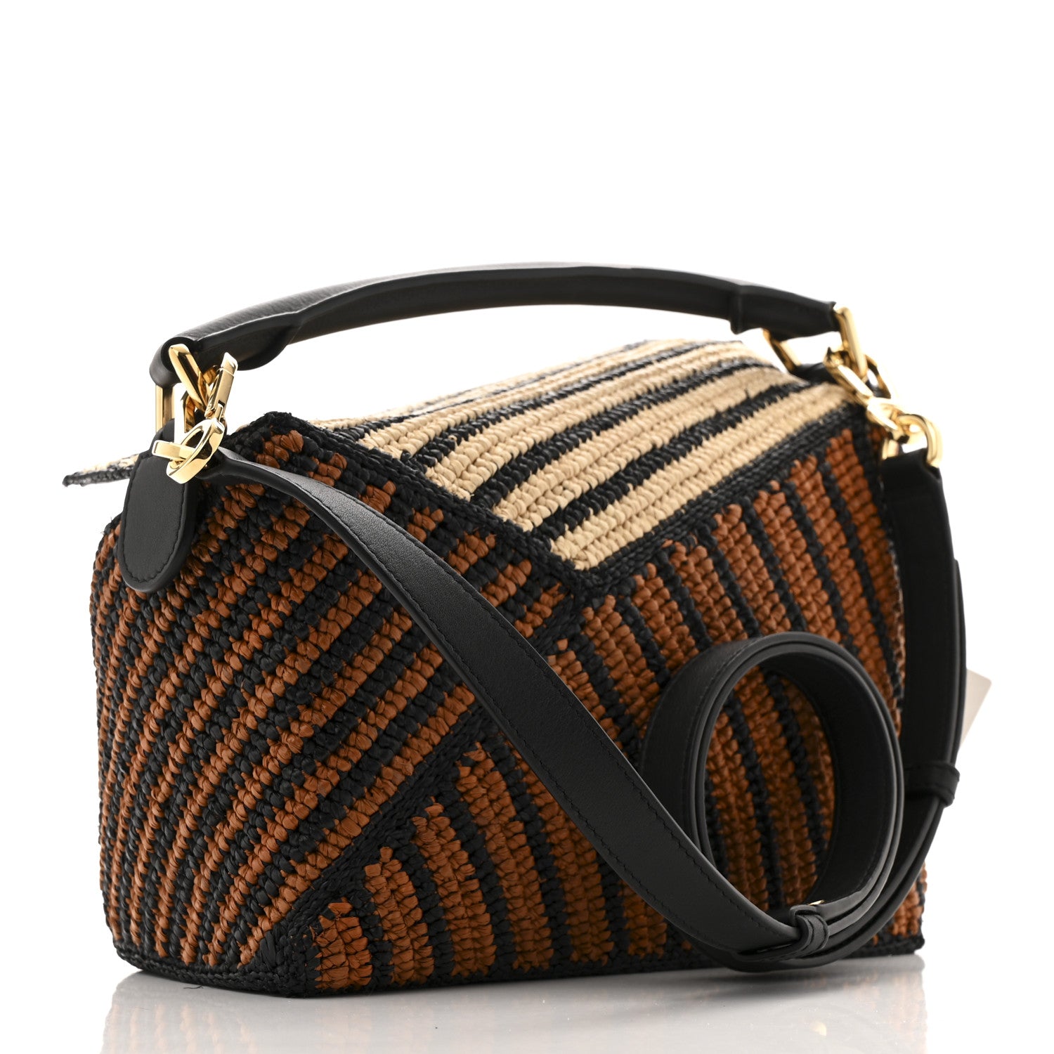 Loewe Raffia Calfskin Small Puzzle Bag Natural Honey Gold 1753264