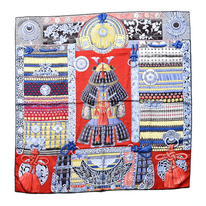 Hermes Silk Parures de Samoura&iuml;s Scarf 90 Black Rouge Blue Jean 1 of 6