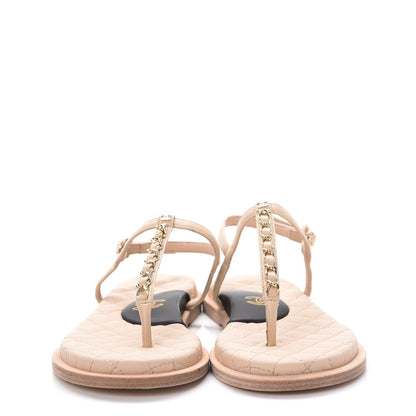 Chanel Lambskin CC Chain Thong Sandals 35 Beige 2 of 8