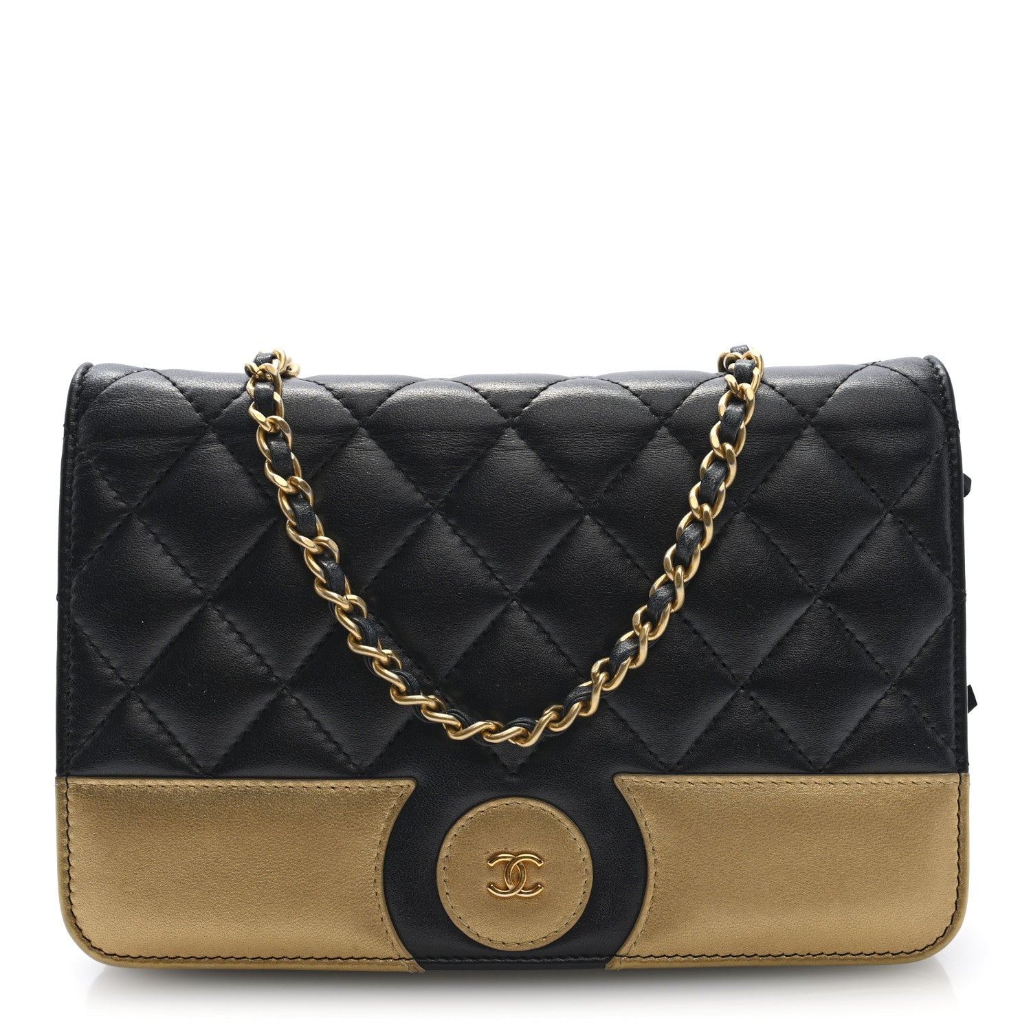 Chanel Lambskin Quilted Wallet On Chain WOC Black Gold 1 of 11