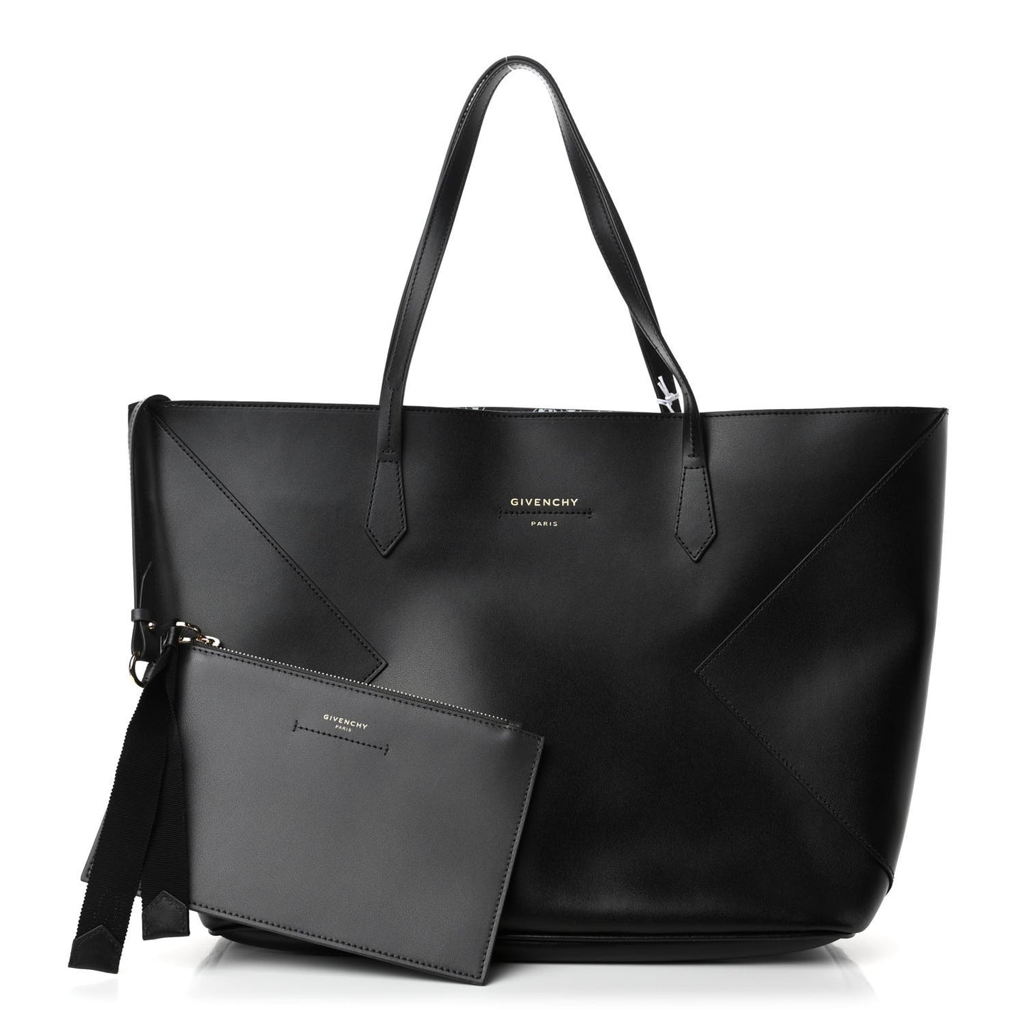 Smooth Calfskin Wing Shopper Tote Black White