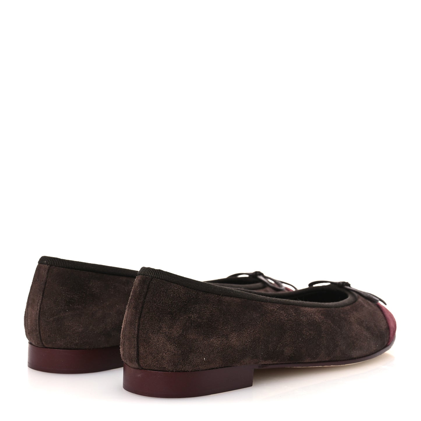 Suede Calfskin Cap Toe CC Ballerina Flats 36.5 Dark Brown Burgundy