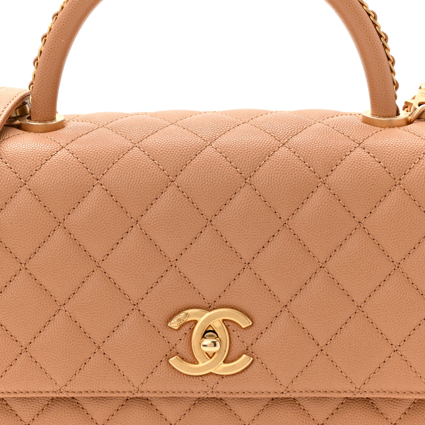Caviar Quilted Small Coco Chain Handle Flap Brown