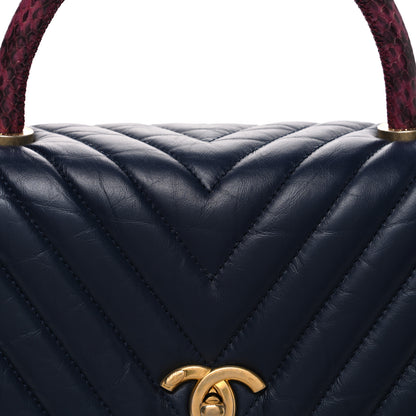 Chanel Aged Calfskin Elaphe Chevron Quilted Small Coco Handle Flap Navy 8 of 11