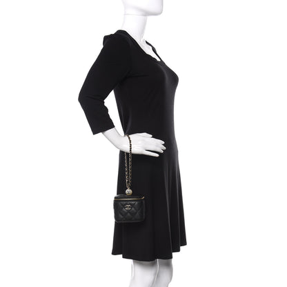 Chanel Caviar Quilted Mini Pearl On Top Vanity Case With Chain Black 2 of 11