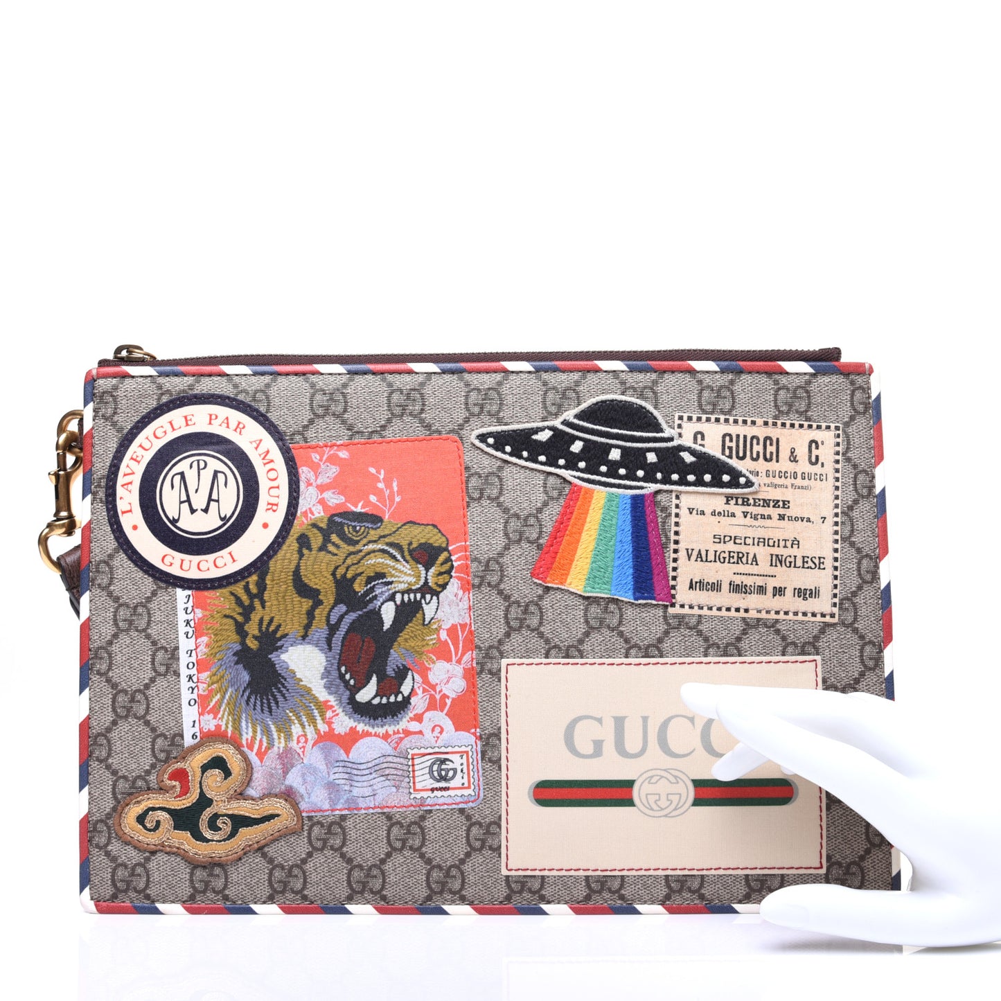 GG Supreme Monogram Courrier Documents Holder Beige New Acero
