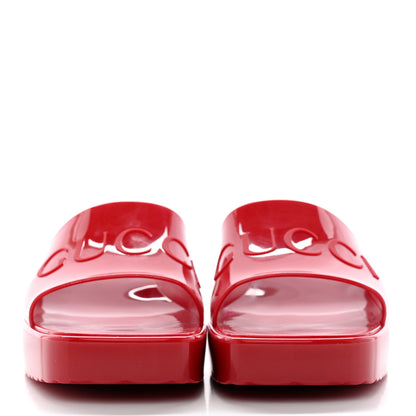Gucci Rubber Gucci Logo Womens Platform 20/60mm Slide Sandals 37 Hibiscus Red 2 of 11