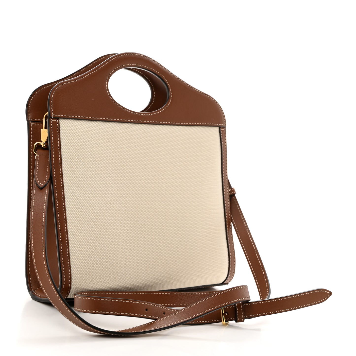 Canvas Smooth Calfskin Two Tone Mini Pocket Bag Tan