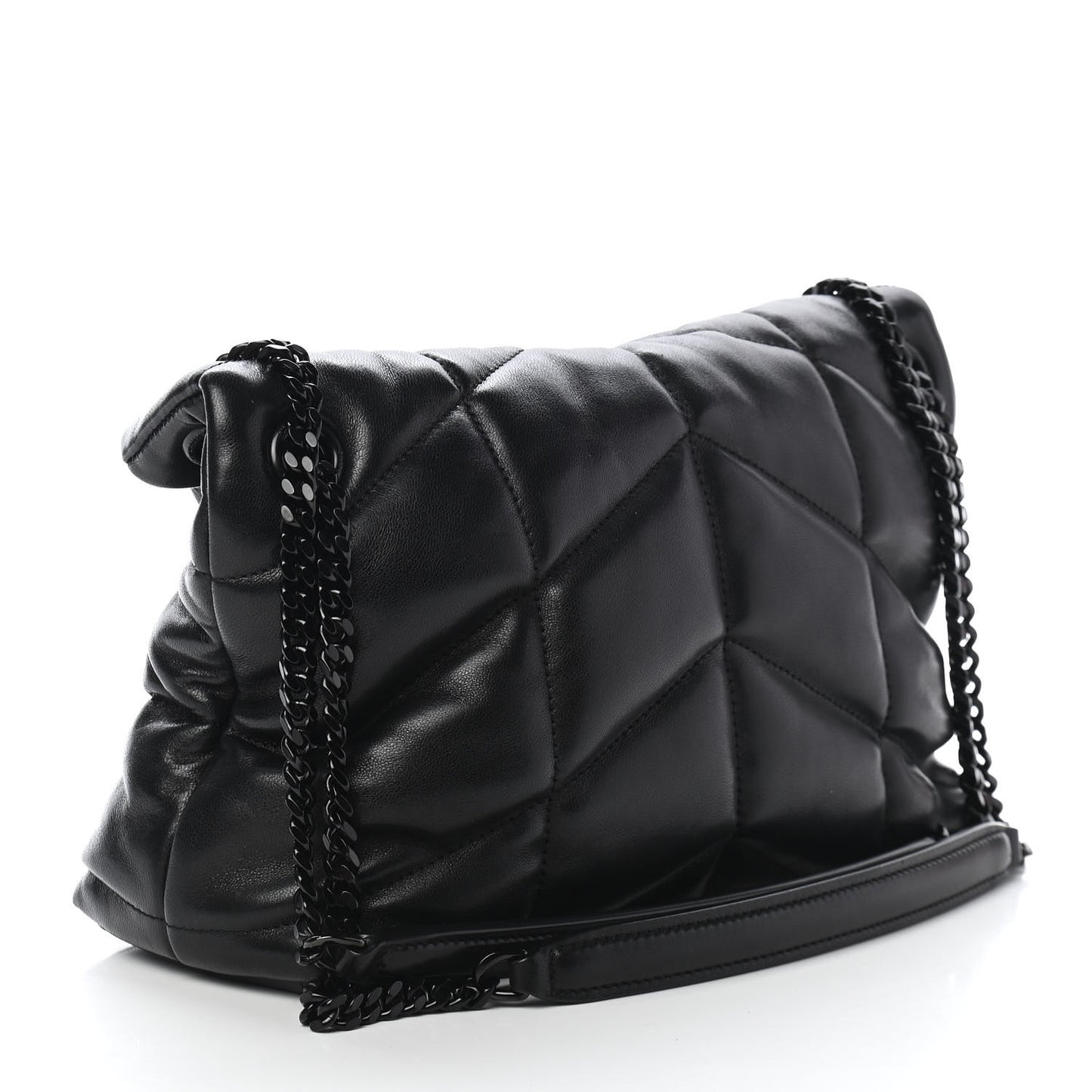 Lambskin Quilted Small Loulou Puffer Monogram Chain Satchel Black