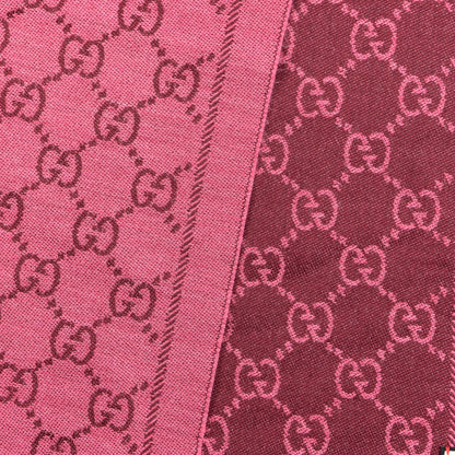 Gucci Wool Jacquard Monogram Reversible Stencil Fringe Scarf Pink Red 3 of 7