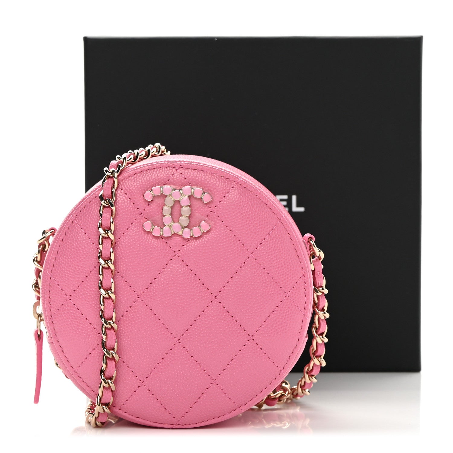 Chanel Caviar Quilted Gripoix CC Round Clutch With Chain Pink 12 of 12