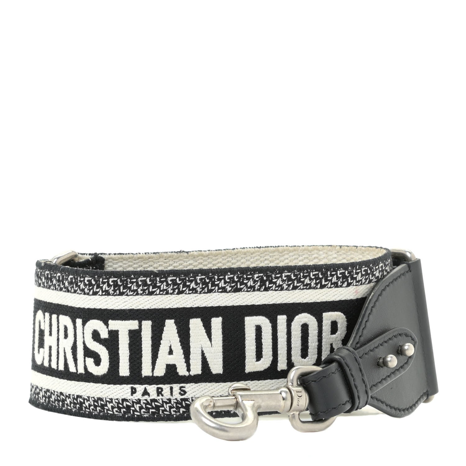 Christian Dior Canvas Embroidered Shoulder Strap Black White 1 of 6